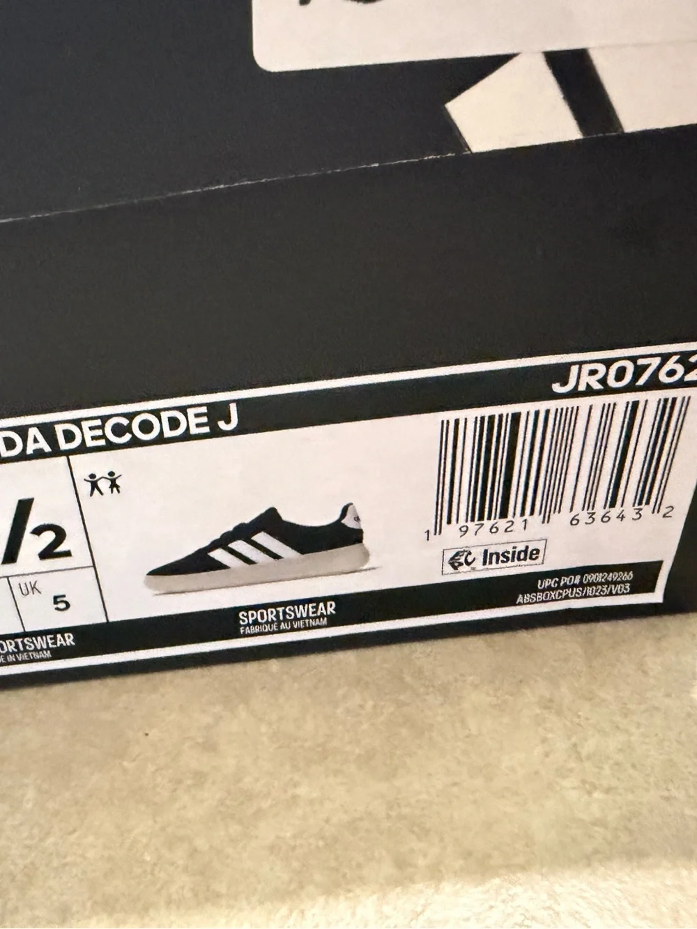 adidas Barreda Decode J Black with White Stripes Sneakers
